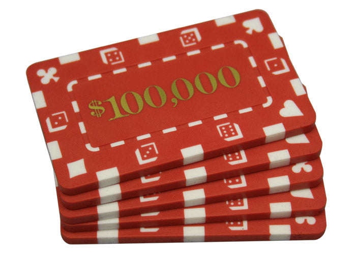 5PCS RECTANGULAR PLAQUES RED $100K DENOMINATION MRCpoker