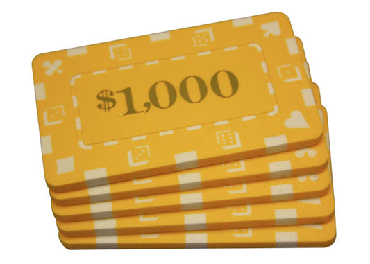 5PCS RECTANGULAR PLAQUES YELLOW $1K DENOMINATION MRCpoker