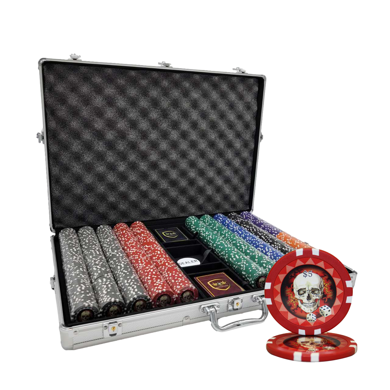 1000 PCS 13.5g Skull Poker Chips Set with Silver Aluminum Case MRCpoker