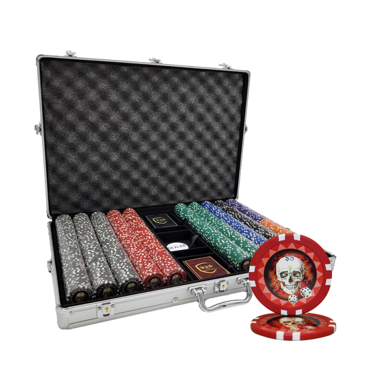 1000 PCS 13.5g Skull Poker Chips Set with Silver Aluminum Case MRCpoker