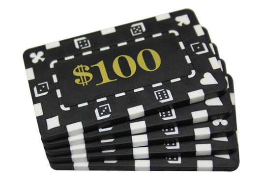 5PCS RECTANGULAR PLAQUES BLACK $100 DENOMINATION MRCpoker