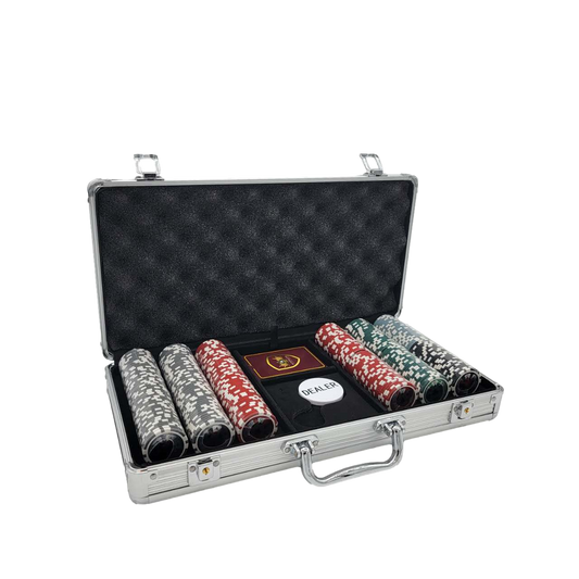 300 PCS 14g Laser Graphic High Roller Poker Set with Silver Aluminum Case MRCpoker