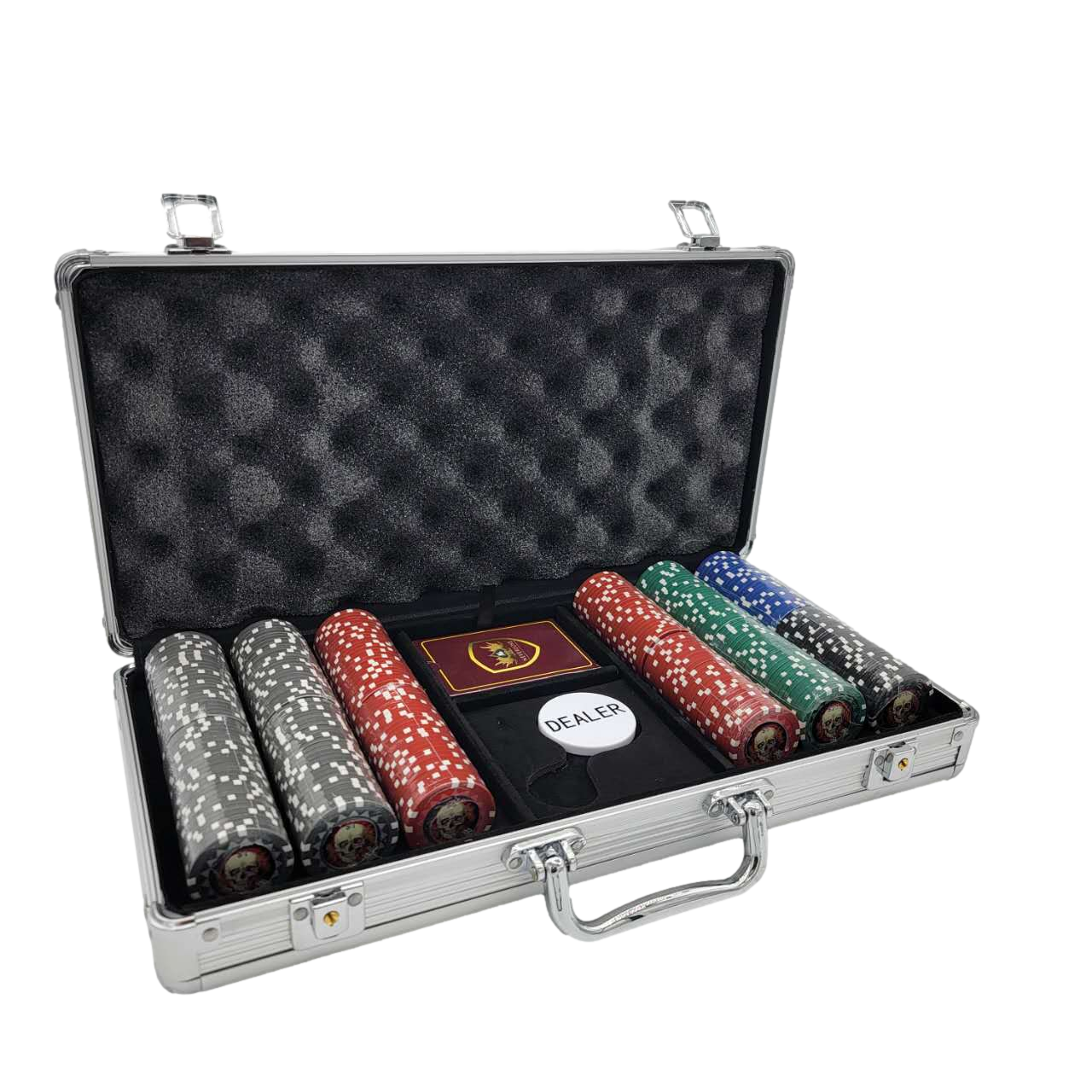 300 PCS 13.5g Skull Poker Chips Set with Silver Aluminum Case MRCpoker