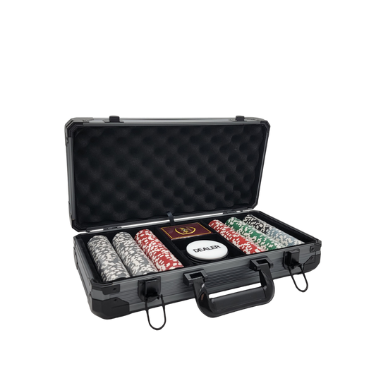 300 PCS 14g Laser Graphic Las Vegas Poker Set with Black Aluminum Case MRCpoker