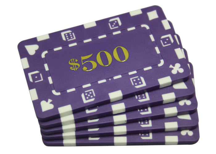 5PCS RECTANGULAR PLAQUES PURPLE $500 DENOMINATION MRCpoker