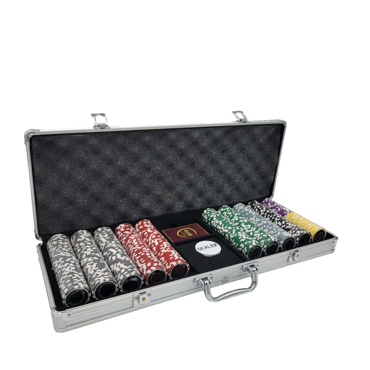 500 PCS 14g Laser Graphic High Roller Poker Set with Silver Aluminum Case MRCpoker