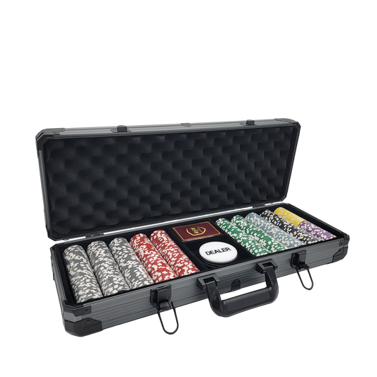500 PCS 14g Laser Graphic High Roller Poker Set with Black Aluminum Case MRCpoker