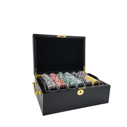 500 PCS 14g Laser Graphic High Roller Poker Set with Mahogany Case MRCpoker
