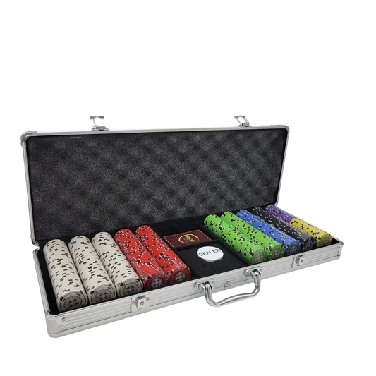 500 PCS 14g Prestige Pro Printing Poker Chips Set with Silver Aluminum Case MRCpoker