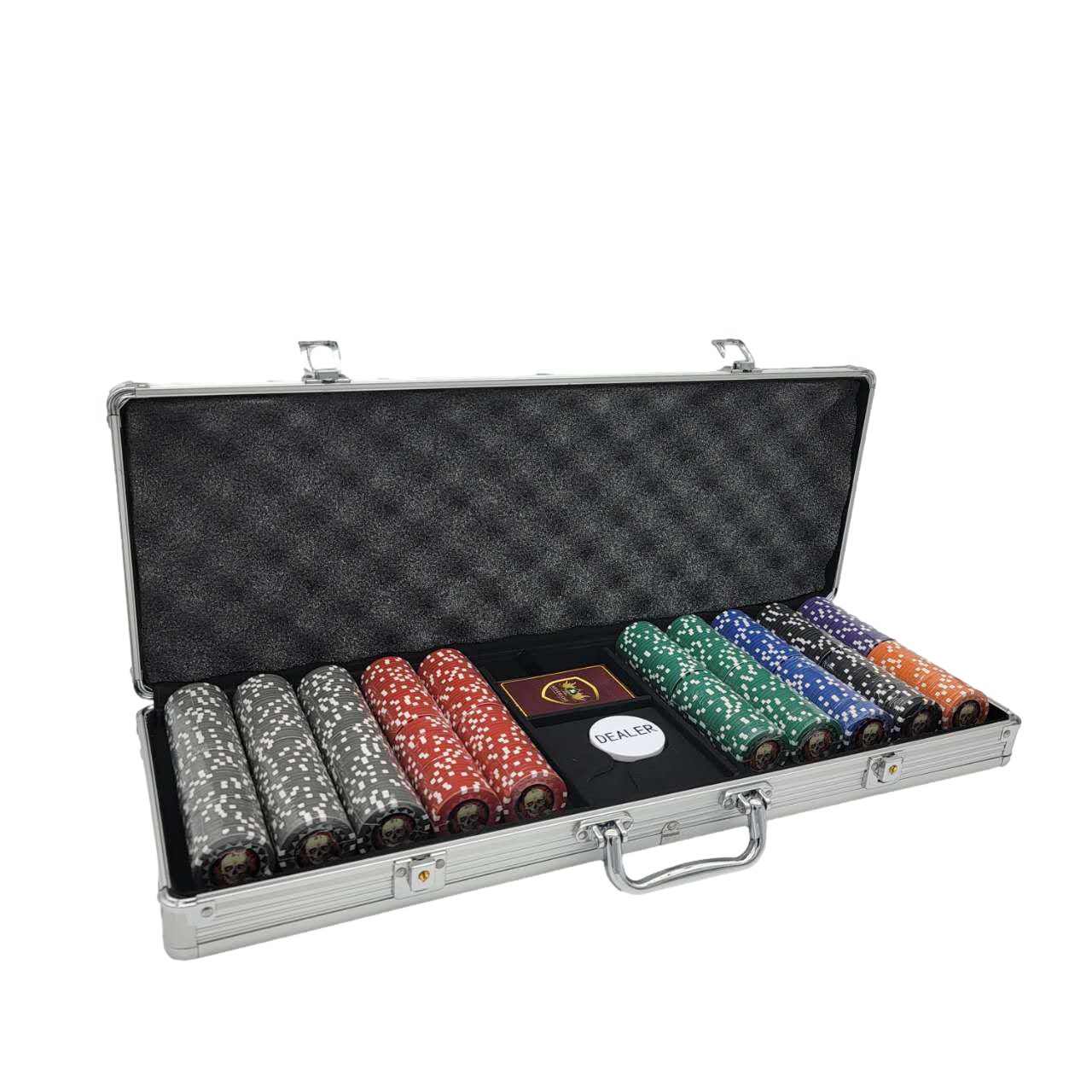 500 PCS 13.5g Skull Poker Chips Set with Silver Aluminum Case MRCpoker