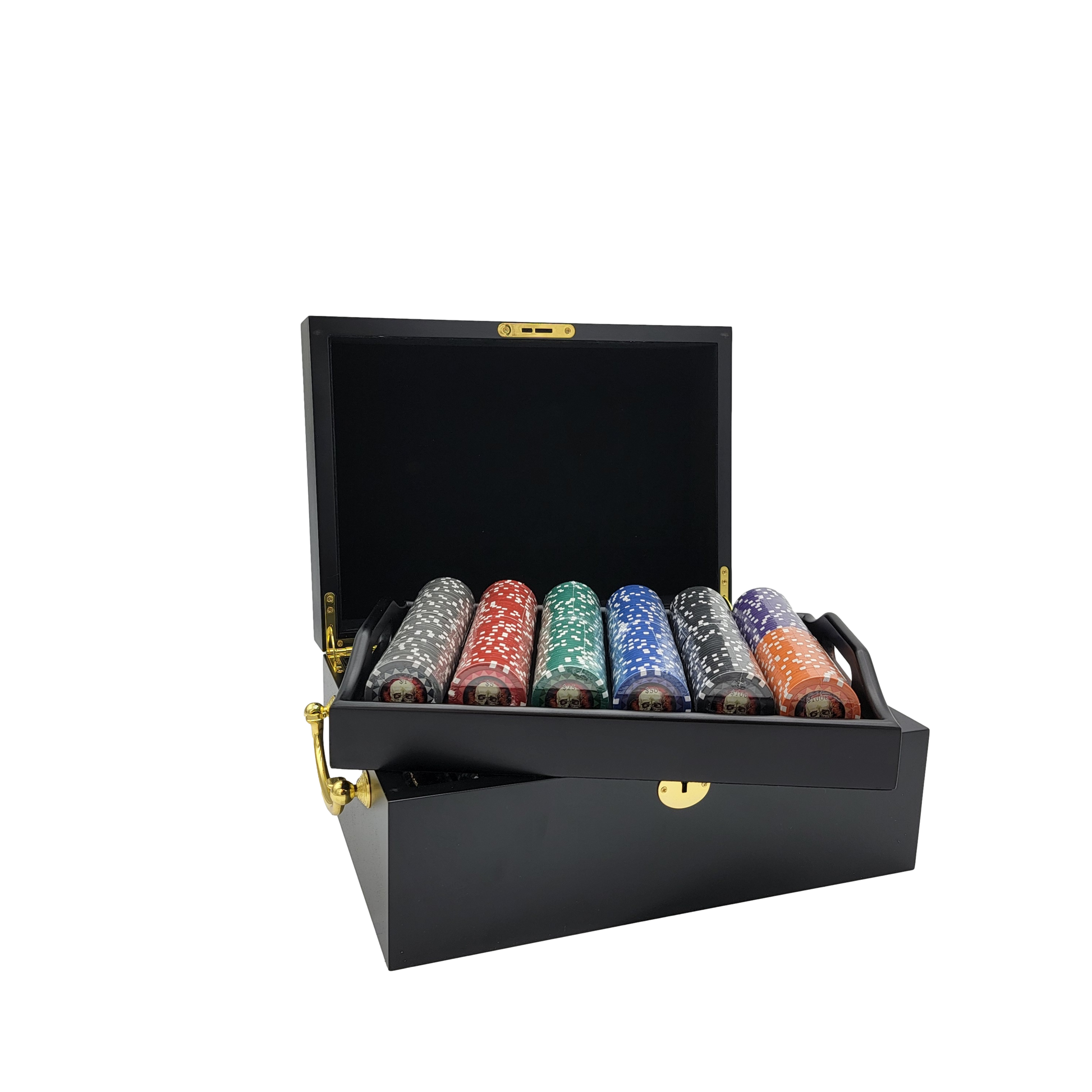 500 PCS 13.5g Skull Poker Chips Set with Mahogany Case MRCpoker