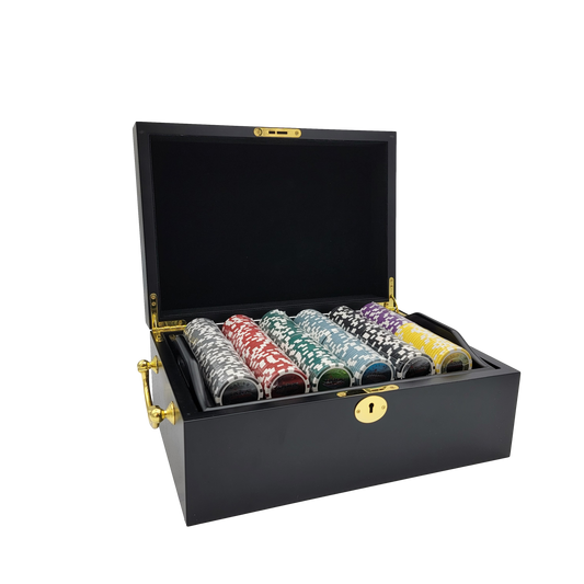 500 PCS 14g Laser Graphic Las Vegas Poker Set with Mahogany Case MRCpoker