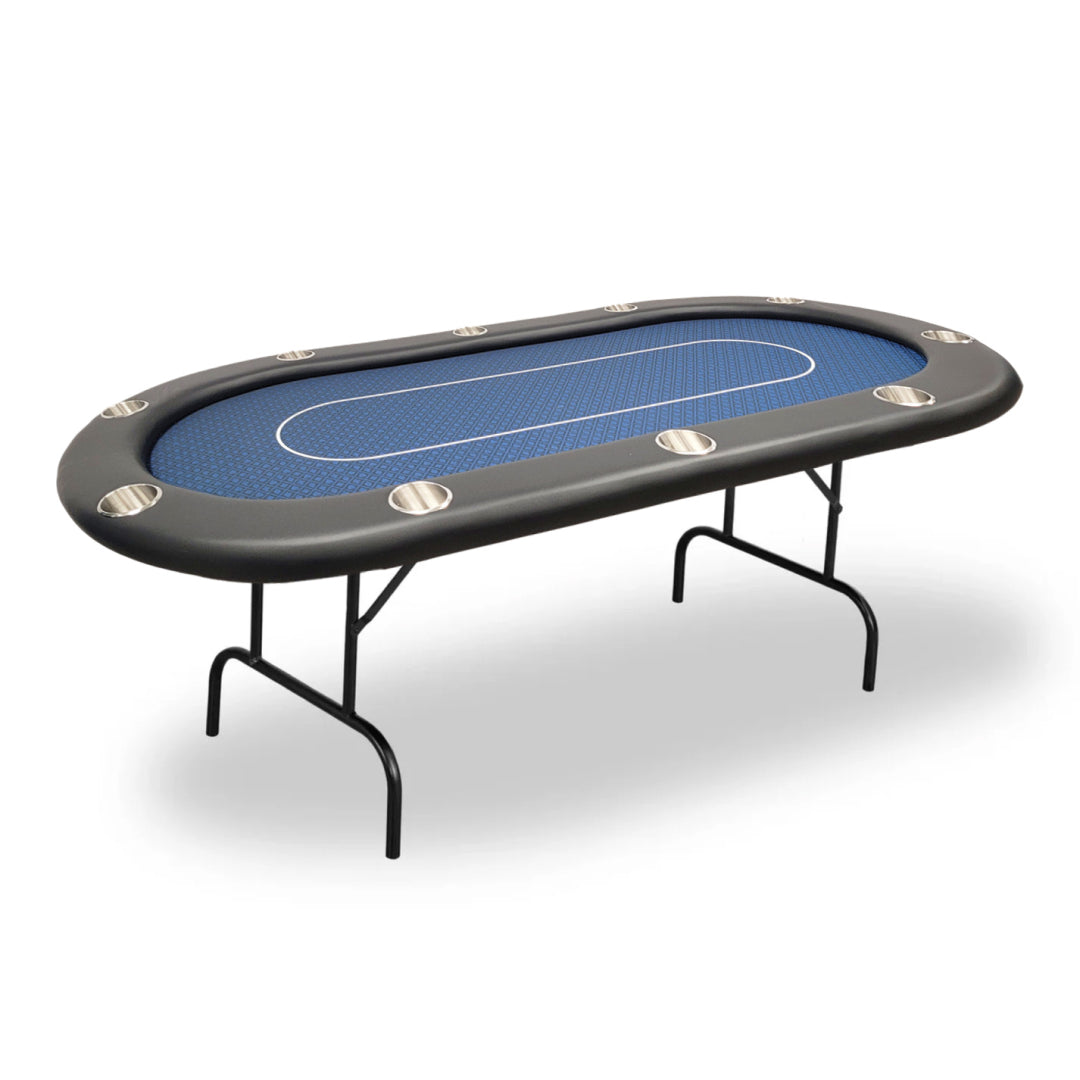Table De Poker Pliable 8 Joueurs – Bleu – 108x108x75 Cm – Feutre, Porte-gobelets, Cadre Acier