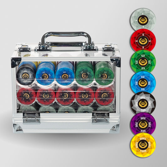 600 PCS Laurel Crown Ceramic Poker Chips Set with Acrylic Case MRCpoker