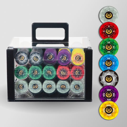 600 PCS Laurel Crown Ceramic Poker Chips Set with High End Acrylic Case MRCpoker