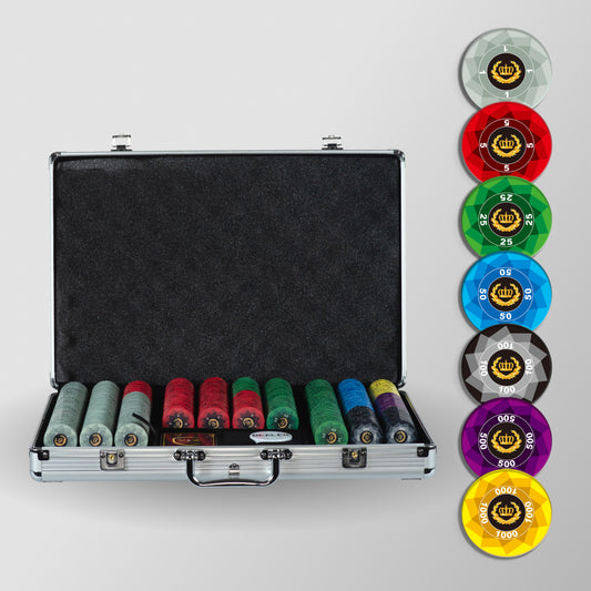 650 PCS Laurel Crown Ceramic Poker Chips Set with Silver Aluminum Case MRCpoker