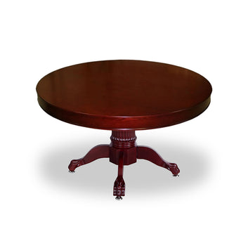 The Mystic 2-in-1 8-Player Round Poker/Dining Table - Red Surface, Dark Brown Pedestal Legs MRCpoker