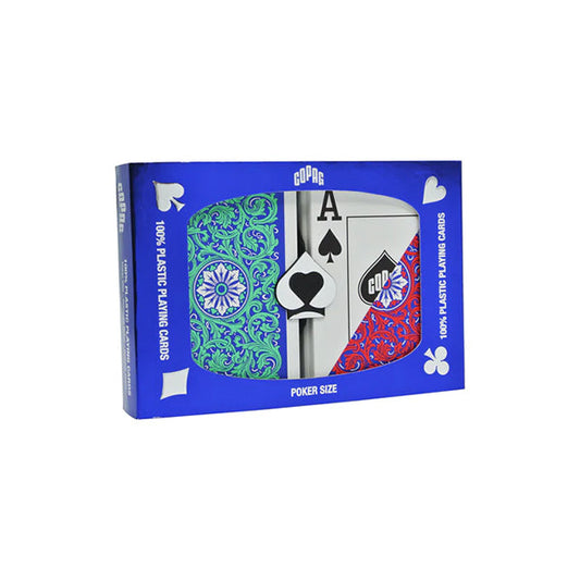 COPAG 1546 NEOTERIC 100% PLASTIC PLAYING CARDS - POKER SIZE JUMBO INDEX GREEN/RED DOUBLE DECK SET MRCpoker