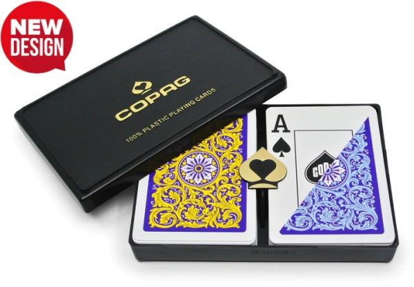 COPAG 1546 NEOTERIC 100% PLASTIC PLAYING CARDS - POKER SIZE JUMBO INDEX BLUE/YELLOW DOUBLE DECK SET MRCpoker