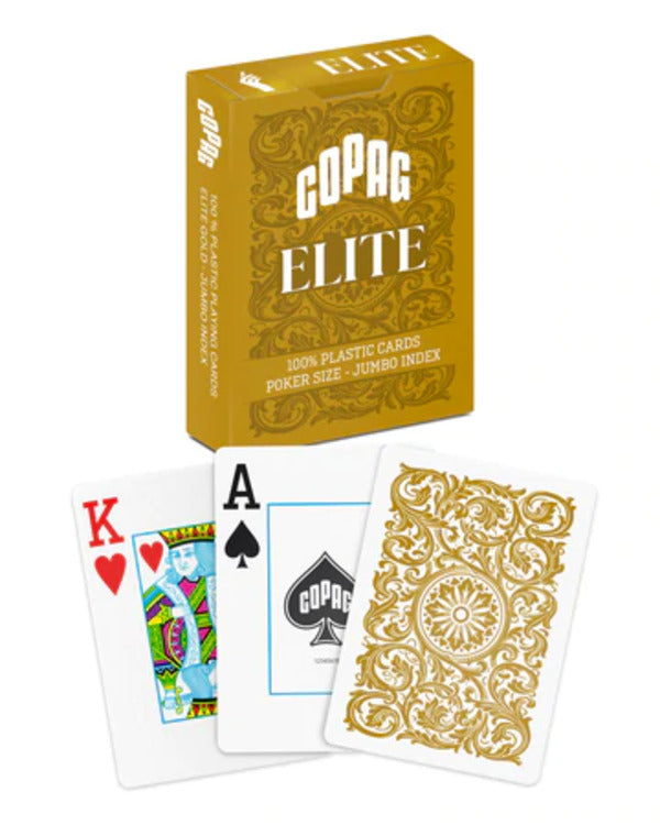 COPAG ELITE 100% PLASTIC PLAYING CARDS - POKER SIZE JUMBO INDEX GOLD SINGLE DECK MRCpoker