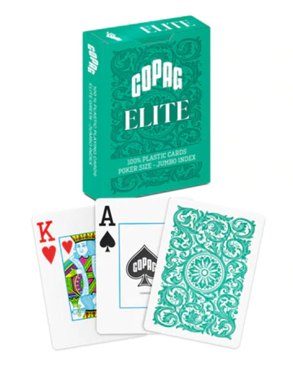 COPAG ELITE 100% PLASTIC PLAYING CARDS - POKER SIZE JUMBO INDEX GREEN SINGLE DECK MRCpoker