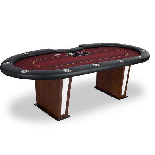 The Prestige 10-Player Poker Table - Red Surface, Pedestal Legs MRCpoker