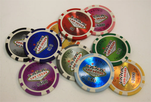 300 PCS 14g Laser Graphic Las Vegas Poker Set with Black Aluminum Case MRCpoker