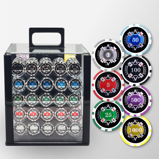 1000 PCS 14g Laser Graphic Ace Casino Poker Set with Acrylic Case MRCpoker
