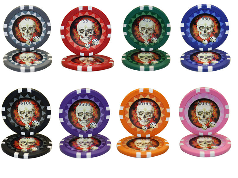 500 PCS 13.5g Skull Poker Chips Set with High Gloss Case MRCpoker