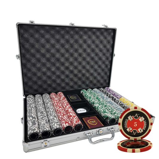 [SILVER ALUM CASE] [1000PCS] 14G LASER GRAPHIC ACE CASINO POKER CHIPS SET