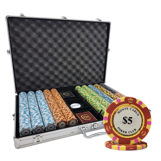 1000 PCS 14g Monte Carlo Poker Club Poker Set with Silver Aluminum Case