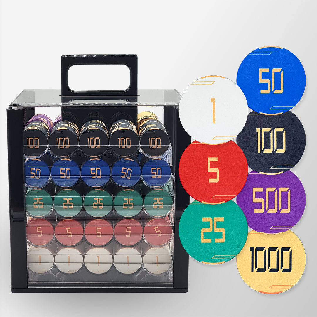 1000 PCS Golden Club Ceramic Poker Chips Set with Acrylic Case MRCpoker
