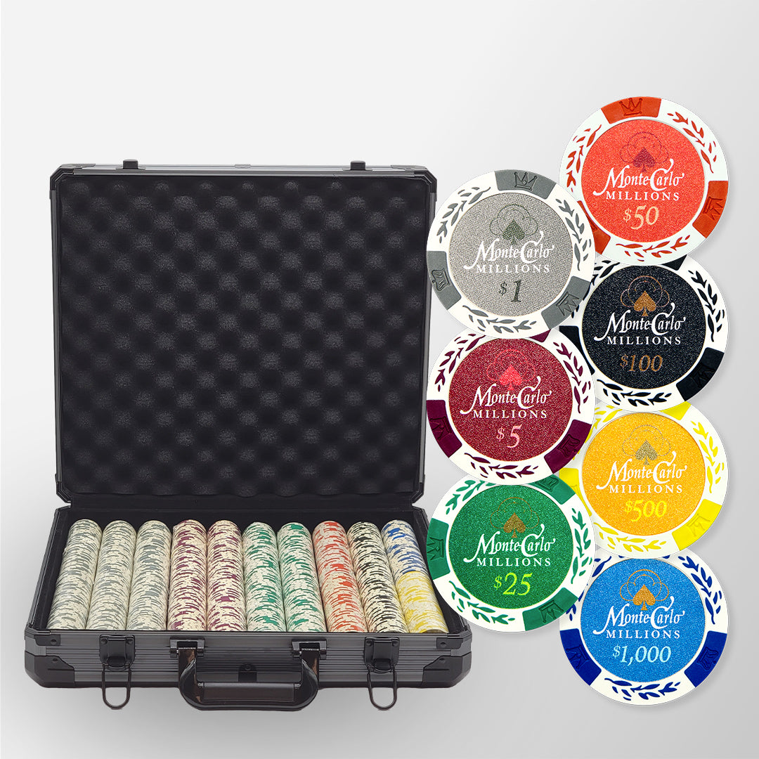 1000 PCS 14g Monte Carlo Millions Poker Set with Black Aluminum Case MRCpoker