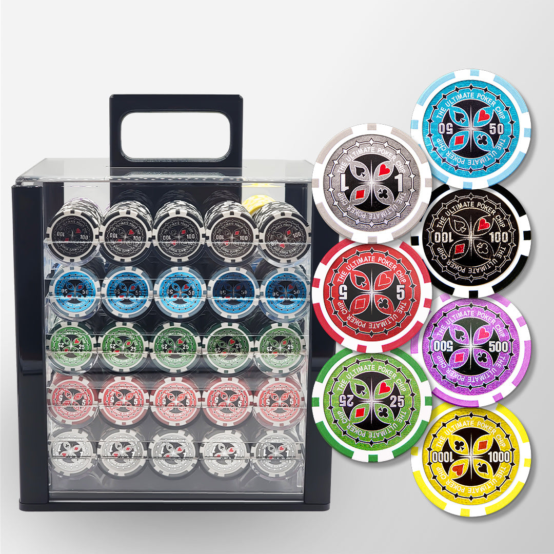 1000 PCS 14g Laser Graphic Ultimate Poker Chips Set with Acrylic Case MRCpoker