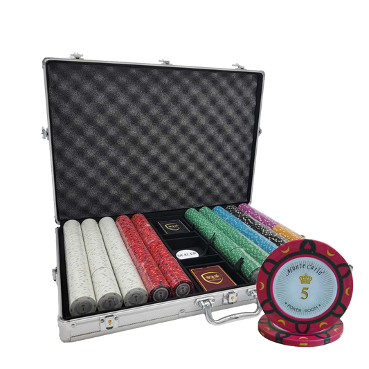 1000 PCS 14g Monte Carlo Poker Room Poker Set with Silver Aluminum Case