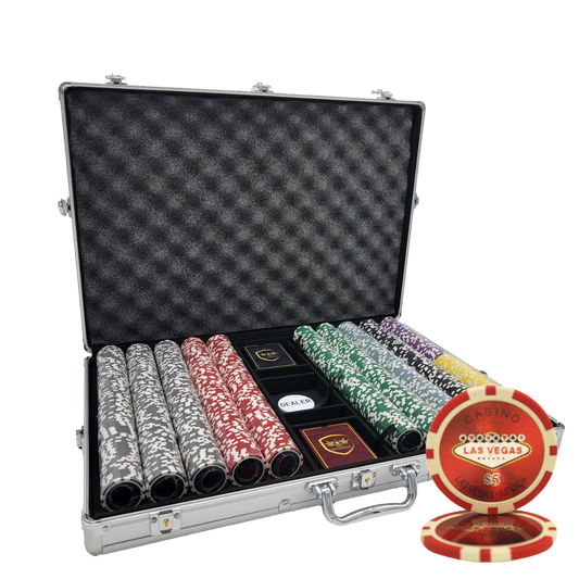 1000 PCS 14g Laser Graphic Las Vegas Poker Set with Silver Aluminum Case