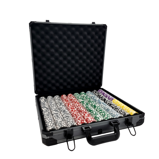 1000 PCS 14g Laser Graphic Las Vegas Poker Set with Black Aluminum Case