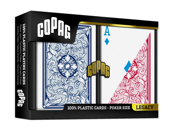Copag Legacy 4-Color 100% Plastic Playing Cards - Poker Size Regular Index Blue/Red Double Deck