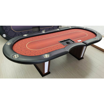 The Prestige 10-Player Poker Table - Red Surface, Pedestal Legs