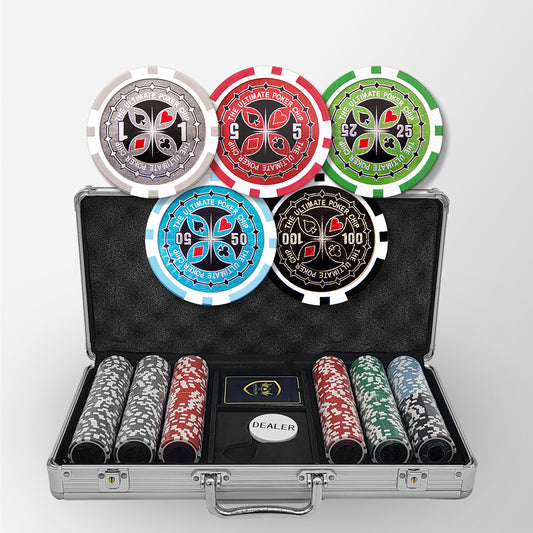 300 PCS 14g Laser Graphic Ultimate Poker Chips Set with Silver Aluminum Case