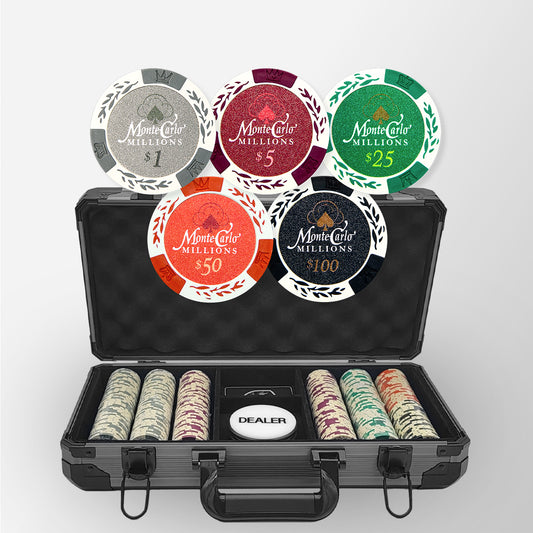 300 PCS 14g Monte Carlo Millions Poker Set with Black Aluminum Case