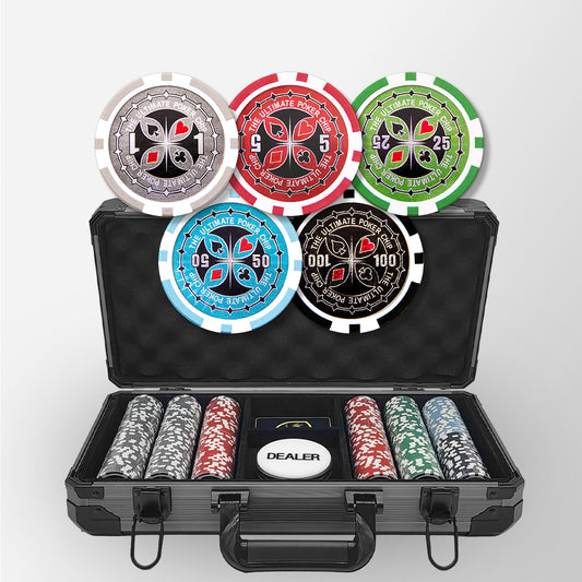 300 PCS 14g Laser Graphic Ultimate Poker Chips Set with Black Aluminum Case