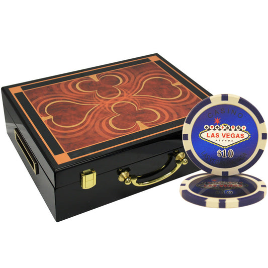 500 PCS 14g Laser Graphic Las Vegas Poker Set with High Gloss Case