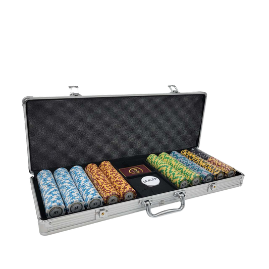 500PCS 14g Monte Carlo Poker Club Poker Chips Set with Silver Aluminum Case