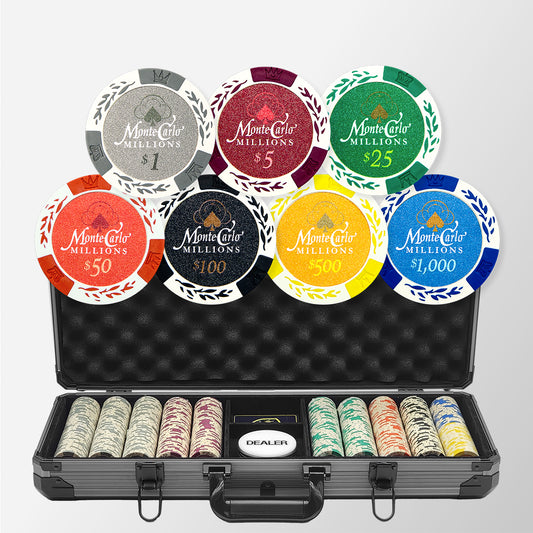 500 PCS 14g Monte Carlo Millions Poker Set with Black Aluminum Case