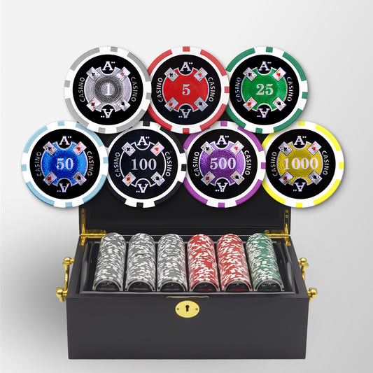 500 PCS 14g Laser Graphic Ace Casino Poker Set with Mahogany Case