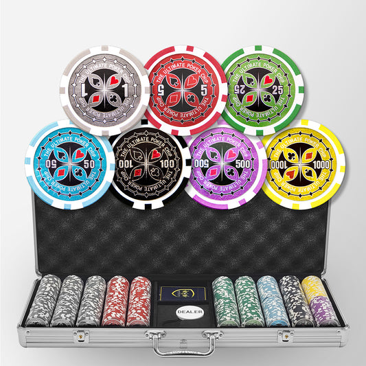 500 PCS 14g Laser Graphic Ultimate Poker Chips Set with Silver Aluminum Case