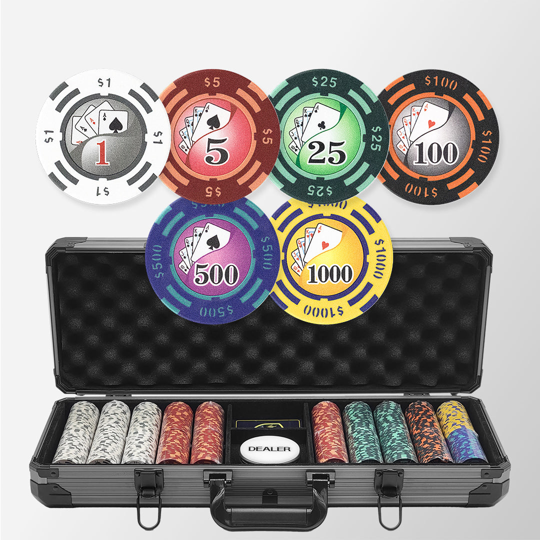500 PCS 14g Yin Yang Design Poker Chips Set with Black Aluminum Case MRCpoker