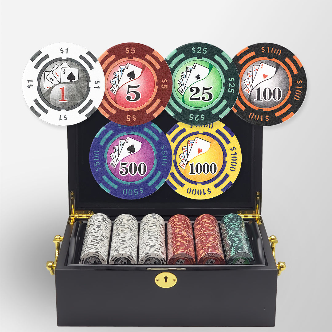 500 PCS 14g Yin Yang Design Poker Chips Set with Mahogany Case MRCpoker