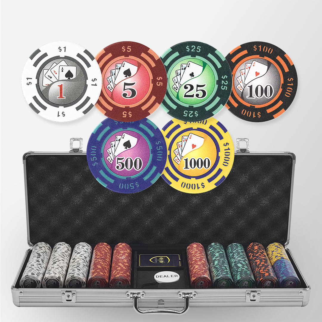 500 PCS 14g Yin Yang Design Poker Chips Set with Silver Aluminum Case MRCpoker